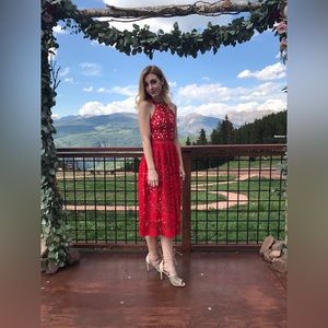 Gianni Bini Red Lace Midi-Dress/ Holiday Dress